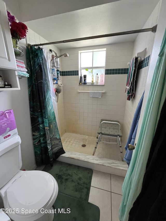 237 Jacaranda Ave NW, Palm Bay, FL 32907 - full bathroom with a shower stall, tile patterned flooring, and toilet