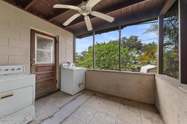 3774 Brockington Cir, Cocoa, FL 32926 - unfurnished sunroom with ceiling fan and beamed ceiling