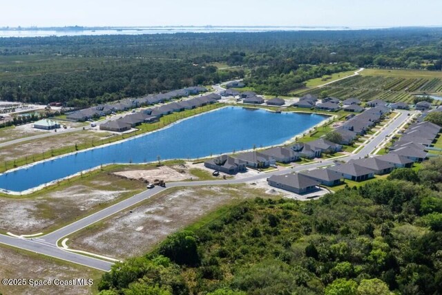 6305 Moonrise Dr, Merritt Island, FL 32953 - aerial perspective of suburban area with a nearby body of water and a forest
