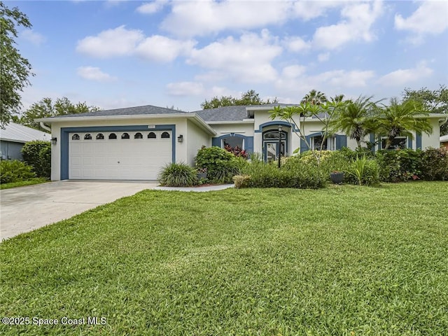 5151 4th Pl, Vero Beach, FL 32968 - single story home with stucco siding, concrete driveway, a front lawn, and a garage