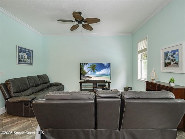 5151 4th Pl, Vero Beach, FL 32968 - living room featuring crown molding and ceiling fan