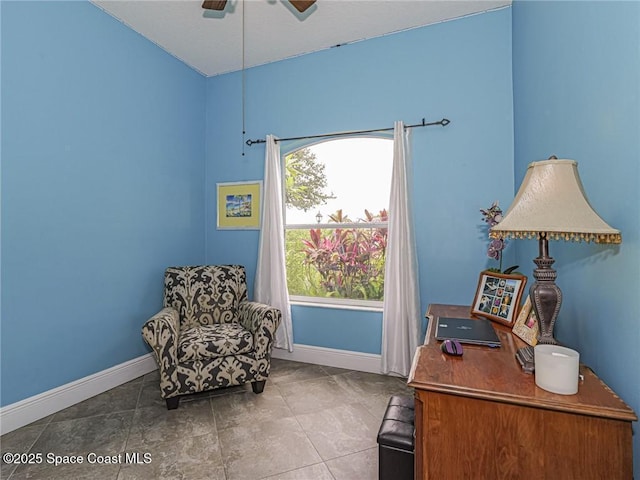 5151 4th Pl, Vero Beach, FL 32968 - sitting room featuring a ceiling fan, baseboards, a desk, and tile patterned flooring