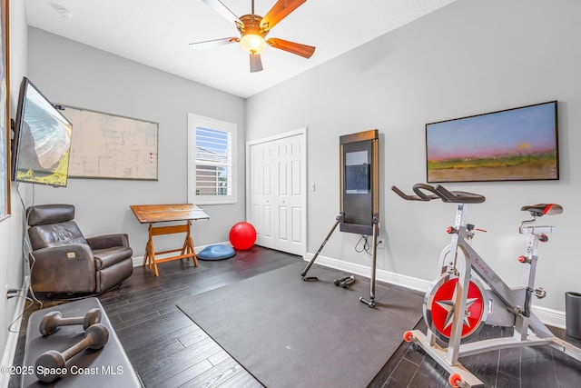 11 Pisces Ln, Rockledge, FL 32955 - exercise area with ceiling fan and wood finished floors