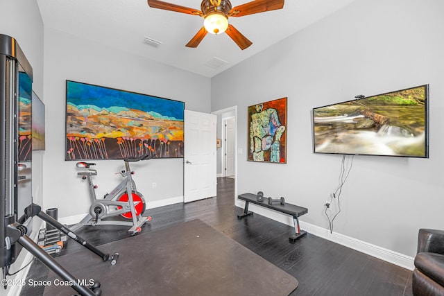 11 Pisces Ln, Rockledge, FL 32955 - workout room with wood finished floors and ceiling fan