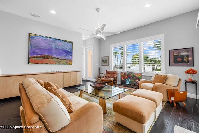 11 Pisces Ln, Rockledge, FL 32955 - living room featuring recessed lighting, wood finished floors, and ceiling fan