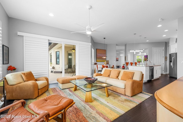 11 Pisces Ln, Rockledge, FL 32955 - living area featuring ceiling fan, dark wood-type flooring, and recessed lighting