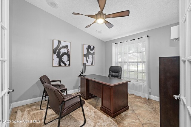 816 Pine Shadows Ave W, Rockledge, FL 32955 - office featuring a ceiling fan, a textured ceiling, and vaulted ceiling