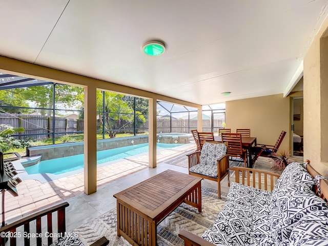 10360 Crystal Point Dr, Orlando, FL 32825 - sunroom with a jacuzzi and a swimming pool