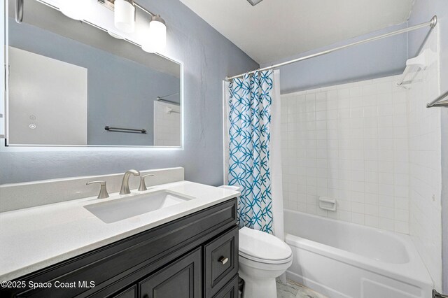1123 Hermosa Dr, Rockledge, FL 32955 - bathroom with vanity, toilet, and shower / bath combination with curtain