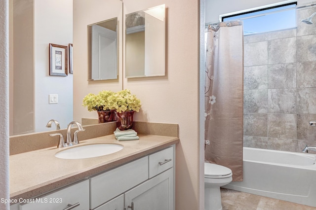7406 Millbrook Ave, Melbourne, FL 32940 - full bath with vanity, shower / tub combo with curtain, and tile patterned flooring