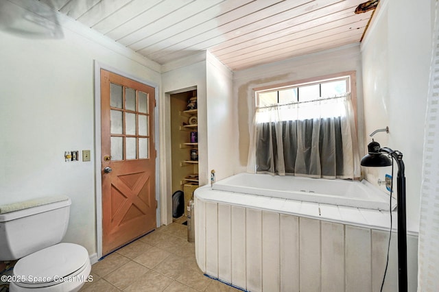 409 Stendal Rd NW, Palm Bay, FL 32907 - full bath with toilet, a bath, tile patterned floors, wooden ceiling, and crown molding