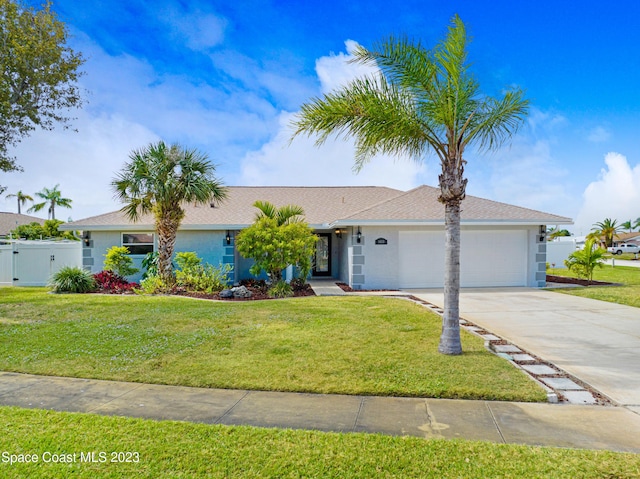 1455 Centaurus Ct, Merritt Island, FL 32953 - single story home featuring an attached garage, driveway, a gate, and stucco siding