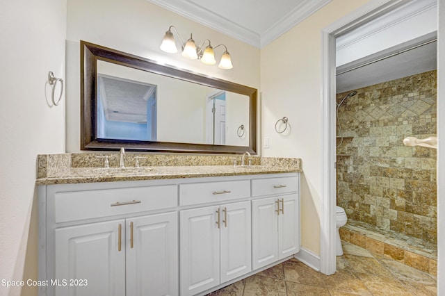 1455 Centaurus Ct, Merritt Island, FL 32953 - bathroom featuring double vanity, a tile shower, and ornamental molding