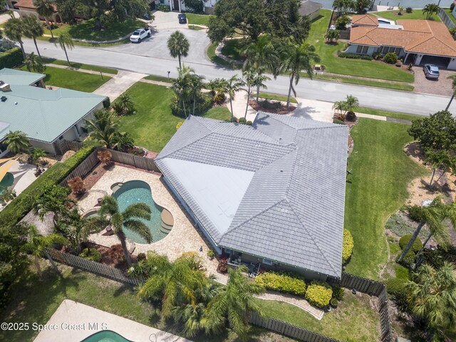 630 Seville Ct, Satellite Beach, FL 32937 - aerial perspective of suburban area with a pool