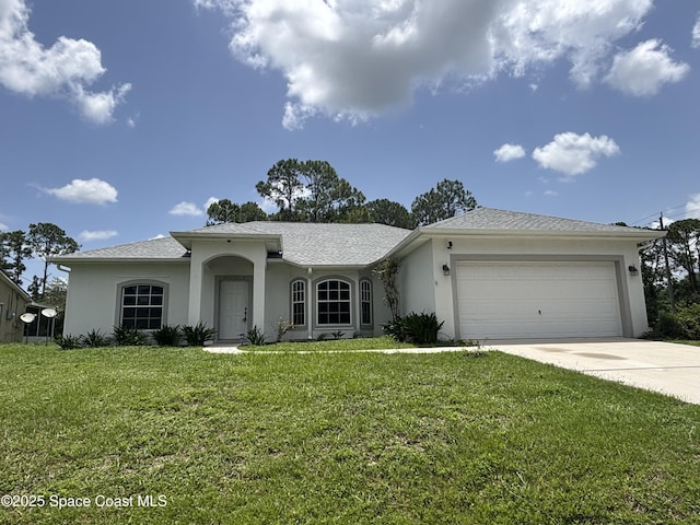 3197 Weyburn Ave SE, Palm Bay, FL 32909 - single story home featuring stucco siding, an attached garage, concrete driveway, and a front yard