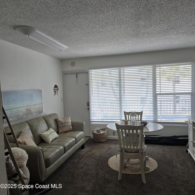 935 S Atlantic Ave Unit 234, Daytona Beach, FL 32118 - living room featuring a textured ceiling, carpet, and plenty of natural light