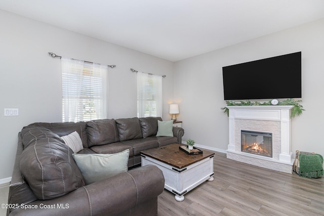 2039 Snapdragon Dr NW, Palm Bay, FL 32907 - living area with light wood finished floors, a stone fireplace, and baseboards