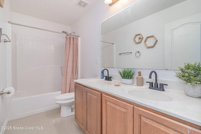 2039 Snapdragon Dr NW, Palm Bay, FL 32907 - bathroom with double vanity, shower / tub combo, toilet, and tile patterned flooring
