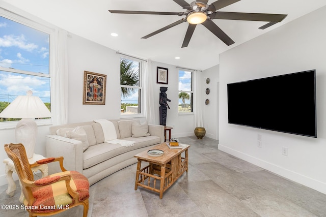 333 N Atlantic Ave Unit 333, Cocoa Beach, FL 32931 - living area featuring ceiling fan, recessed lighting, and baseboards