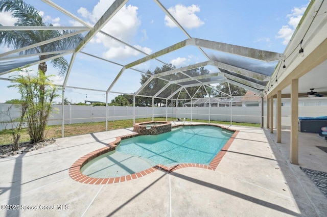 1236 Foxridge Pl, Melbourne, FL 32940 - view of swimming pool with a fenced backyard, a patio area, and a pool with connected hot tub