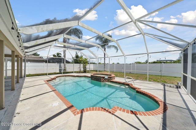 1236 Foxridge Pl, Melbourne, FL 32940 - view of pool with a patio area, a fenced backyard, a pool with connected hot tub, and glass enclosure