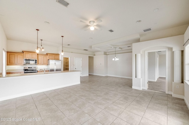 3977 Foothill Dr, Titusville, FL 32796 - unfurnished living room with light tile patterned flooring, a ceiling fan, baseboards, and a sink