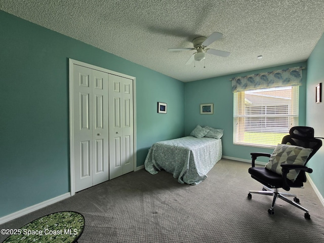 1150 Ida Way, Melbourne, FL 32940 - carpeted bedroom with a closet, ceiling fan, and a textured ceiling