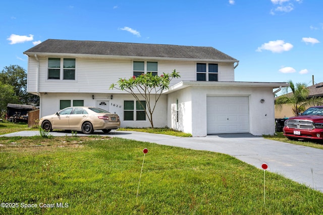 1620 Wichita Blvd SE, Palm Bay, FL 32909 - view of front of home featuring stucco siding, a front lawn, an attached garage, and driveway
