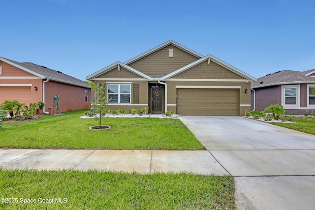 1265 Valley View Ave, Rockledge, FL 32955 - craftsman inspired home with a garage, a front yard, driveway, and stucco siding