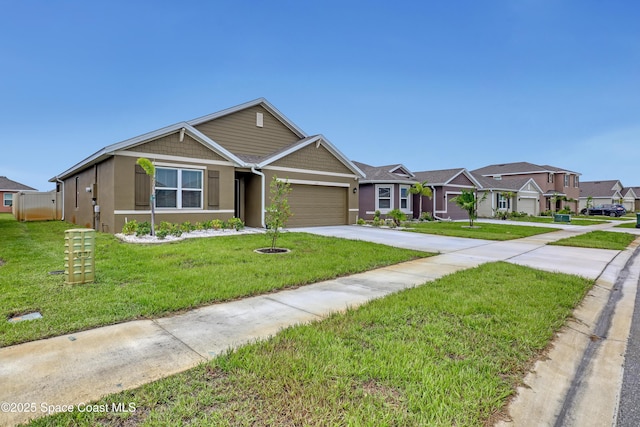 1265 Valley View Ave, Rockledge, FL 32955 - view of front facade with an attached garage, driveway, a front yard, stucco siding, and a residential view