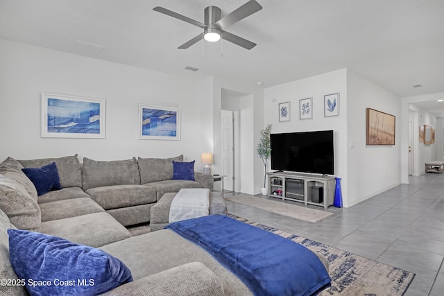 1265 Valley View Ave, Rockledge, FL 32955 - tiled living area featuring a ceiling fan and baseboards