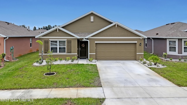 1265 Valley View Ave, Rockledge, FL 32955 - view of front of house featuring stucco siding, a garage, concrete driveway, and a front lawn