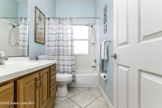 386 Valencia Rd, Melbourne, FL 32904 - full bath featuring shower / bathtub combination with curtain, vanity, and tile patterned floors