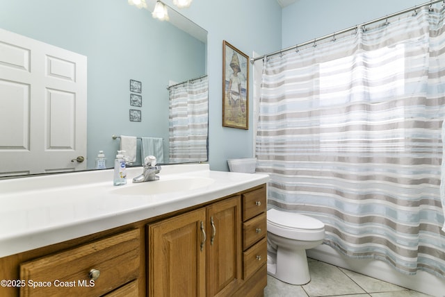 386 Valencia Rd, Melbourne, FL 32904 - bathroom with vanity, tile patterned floors, and a shower with curtain