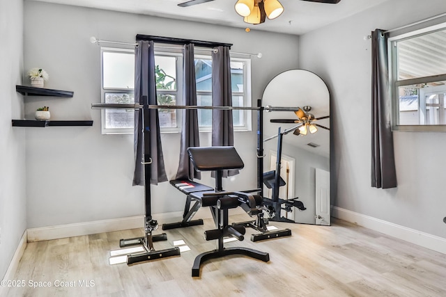 348 Berkeley St, Satellite Beach, FL 32937 - exercise room featuring ceiling fan and wood finished floors