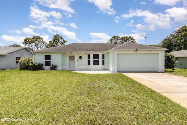6856 Buxton Ave, Cocoa, FL 32927 - ranch-style home with a garage, stucco siding, concrete driveway, and a front yard
