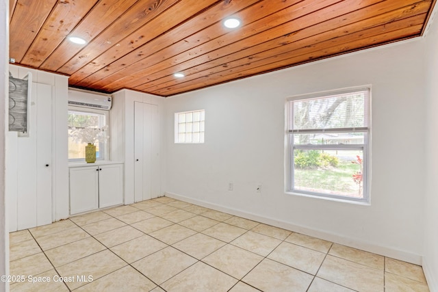 321 Sagamore St, Melbourne, FL 32904 - unfurnished room featuring a wall mounted AC, wood ceiling, light tile patterned floors, and recessed lighting