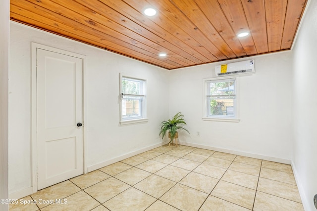 321 Sagamore St, Melbourne, FL 32904 - spare room with wooden ceiling, a wall mounted AC, recessed lighting, and light tile patterned flooring