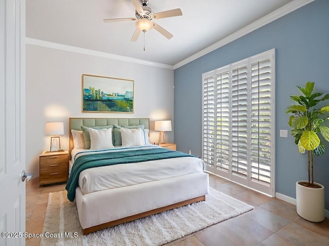5422 Barbados Sq, Vero Beach, FL 32967 - bedroom with multiple windows, crown molding, access to outside, ceiling fan, and baseboards
