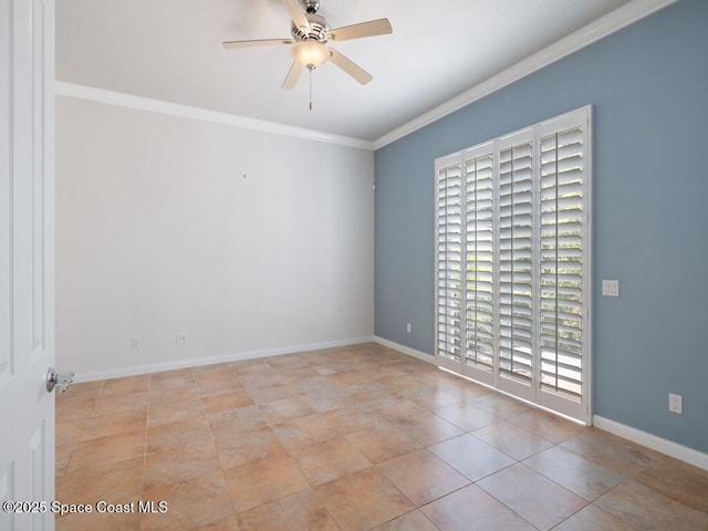 5422 Barbados Sq, Vero Beach, FL 32967 - tiled spare room with crown molding, a ceiling fan, healthy amount of natural light, and baseboards