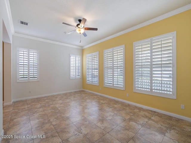 5422 Barbados Sq, Vero Beach, FL 32967 - unfurnished room with a ceiling fan, crown molding, and baseboards