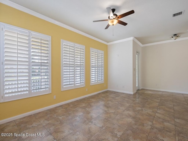 5422 Barbados Sq, Vero Beach, FL 32967 - empty room with ceiling fan, crown molding, and baseboards