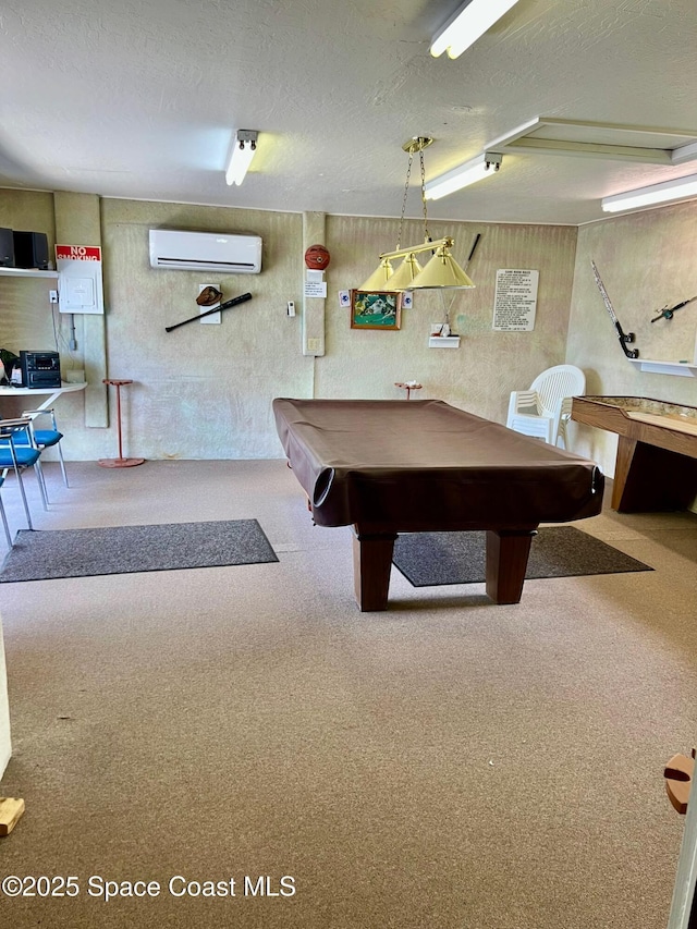 1020 S Fork Cir, Melbourne, FL 32901 - rec room with an AC wall unit, carpet, billiards, and a textured ceiling
