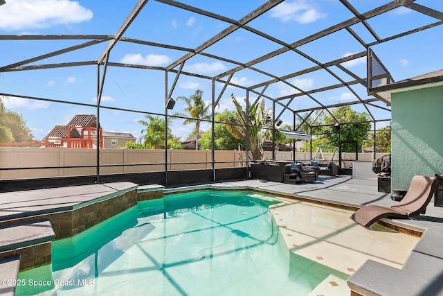 125 Rudy St, Auburndale, FL 33823 - view of pool with outdoor lounge area, a patio, a hot tub, and glass enclosure