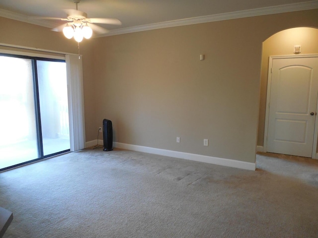 6460 Borasco Dr Unit 2903, Melbourne, FL 32940 - spare room with arched walkways, light carpet, ceiling fan, and crown molding