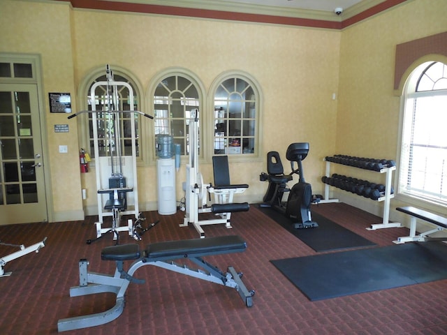6460 Borasco Dr Unit 2903, Melbourne, FL 32940 - gym with carpet floors and ornamental molding