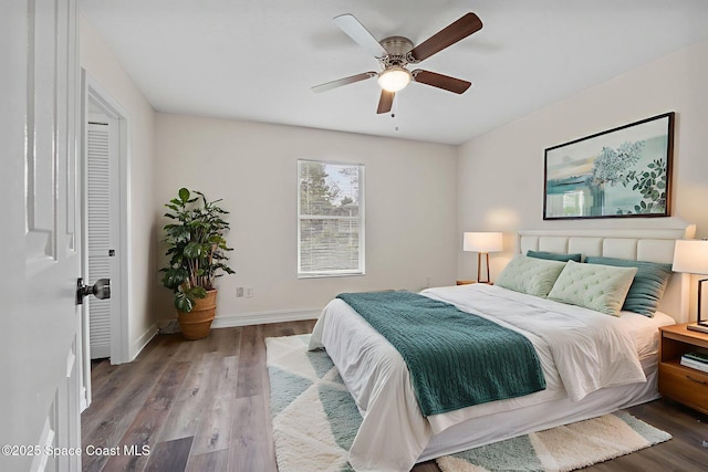 3435 Felda St, Cocoa, FL 32926 - bedroom with wood finished floors, baseboards, and ceiling fan