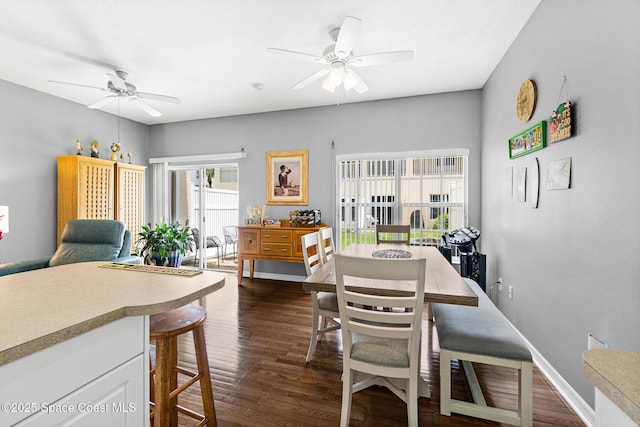 5201 Ocean Beach Blvd Unit 4, Cocoa Beach, FL 32931 - dining room featuring a ceiling fan and dark wood-type flooring