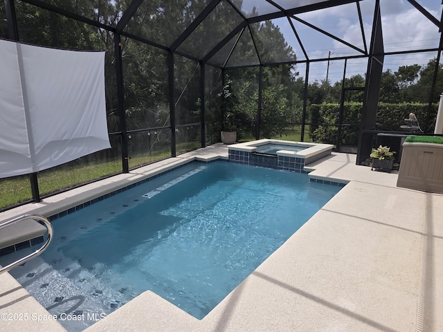 1757 Attilburgh Blvd, Melbourne, FL 32904 - view of swimming pool featuring a patio, glass enclosure, and a pool with connected hot tub