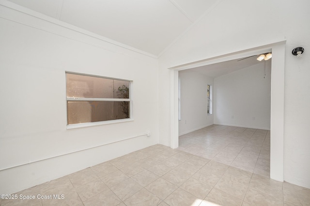 914 S Fork Cir, Melbourne, FL 32901 - unfurnished room with a ceiling fan, tile patterned flooring, and high vaulted ceiling